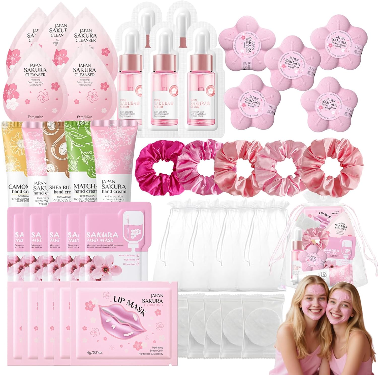 45pcs Sleepover Party Supplies for Girls,5 Set Spa Party Favors Include Facial Masks Skincare,Cleanser,Serum, Hand Cream,Lip Mask,Foot Bath Bombs,Hangover Kit Fillers,Pamper Gift for Spa,Birthday