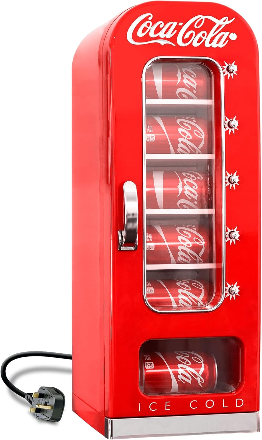 Coca Cola Mini Fridge - Refrigerator for Bedroom Skincare Office, Portable Table Top Beverage Cooler, 12V 220V Refrigerador For Drinks, Soda, Wines, Use In Car, Dorm, Outdoor, 10 Can