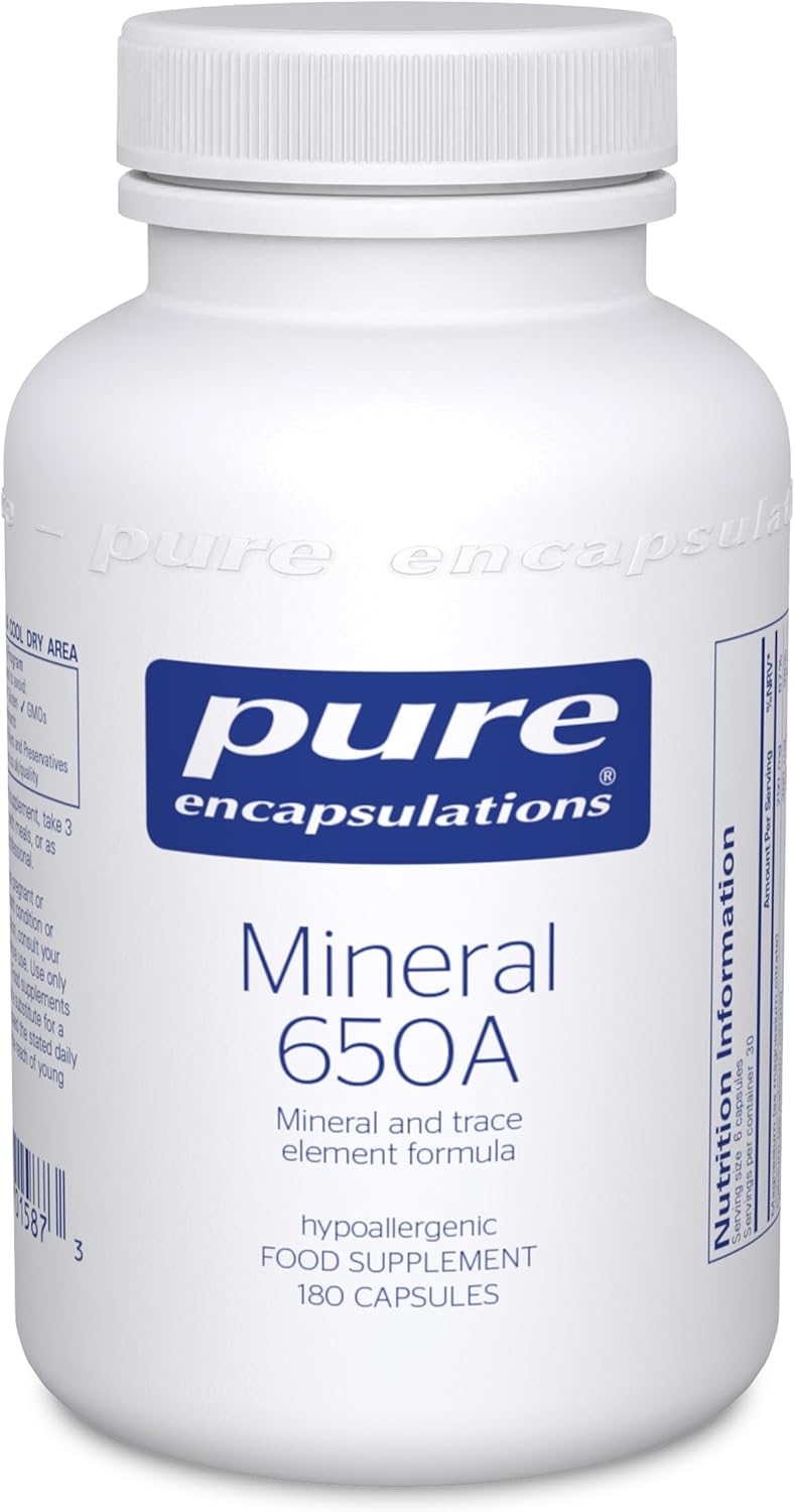 Pure Encapsulations - Mineral 650A - with Calcium, Magnesium, Iron, Iodine, Selenium & Zinc - Hypoallergenic Mineral and Trace Element Formula - 180 Capsules