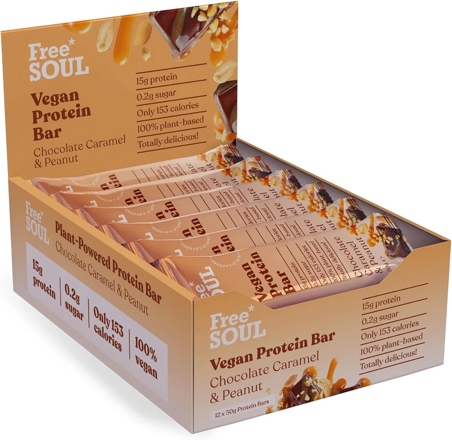 Vegan Protein Bars 12 x 50g | Plant Based Chocolate Protein Bars | Delicious Dairy Free, Low Sugar, Low Carb Bars | Sucralose Free, Gluten Free | 15g of Protein per Bar | Free Soul