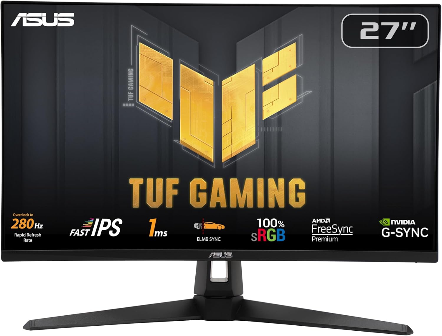 ASUS TUF Gaming VG279QM1A Gaming Monitor – 27-inch, Full HD(1920x1080), 280Hz(OC), Fast IPS, ELMB Sync, 1ms (GTG), Freesync Premium™, G-Sync compatible, Variable Overdrive, 100% sRGB, HDR