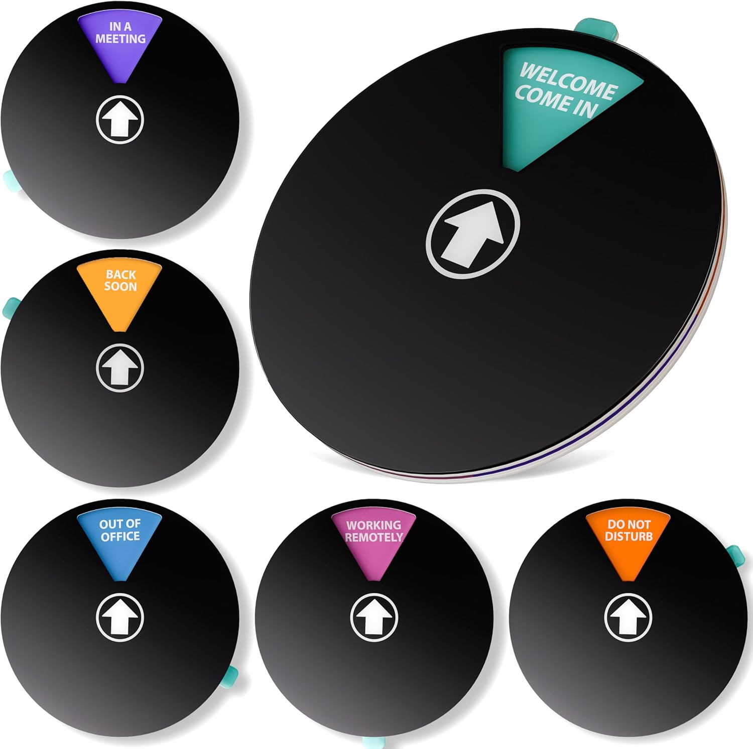 Do Not Disturb Door Sign - Ideal Office Door Sign - 6" Diameter - 6 Rotating Statuses - Perfect Meeting in Progress Door Sign - Magnetic or Adhesive Mount for Door, Wall or Window.