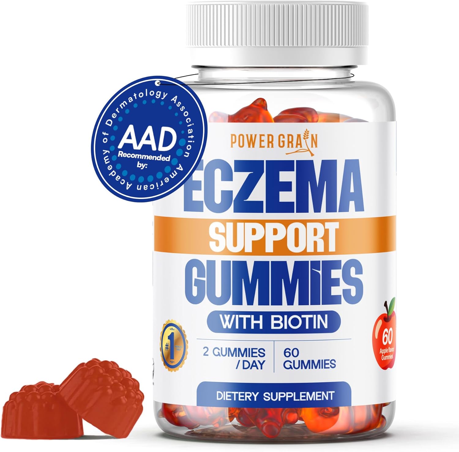 Power Grain Ezcema Support Gummies – USA-Made - 30+ Vitamins with BIOTIN for Eczema, Psoriasis, Rosacea, & Dermatitis Relief – Soothes Itching, Redness Relief
