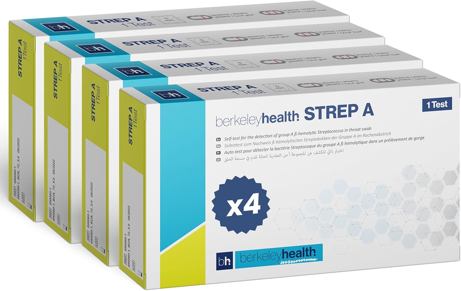 Berkeley Health Strep A Home Self Test Kit - Detect Group A B Streptococcus in Throat Swab - Easy to Follow Fast & 98% Accurate - 4 Pack