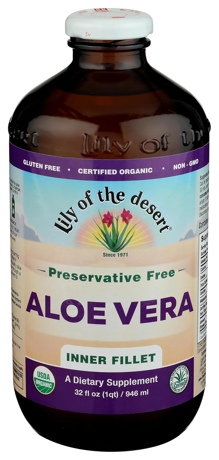Lily Of The Desert Aloe Vera Juice - Inner Fillet Aloe Vera Drink, Organic Aloe Juice with Natural Vitamins, Digestive Enzymes for Gut Health, Stomach Relief, Wellness, Glowing Skin, 32 Fl Oz