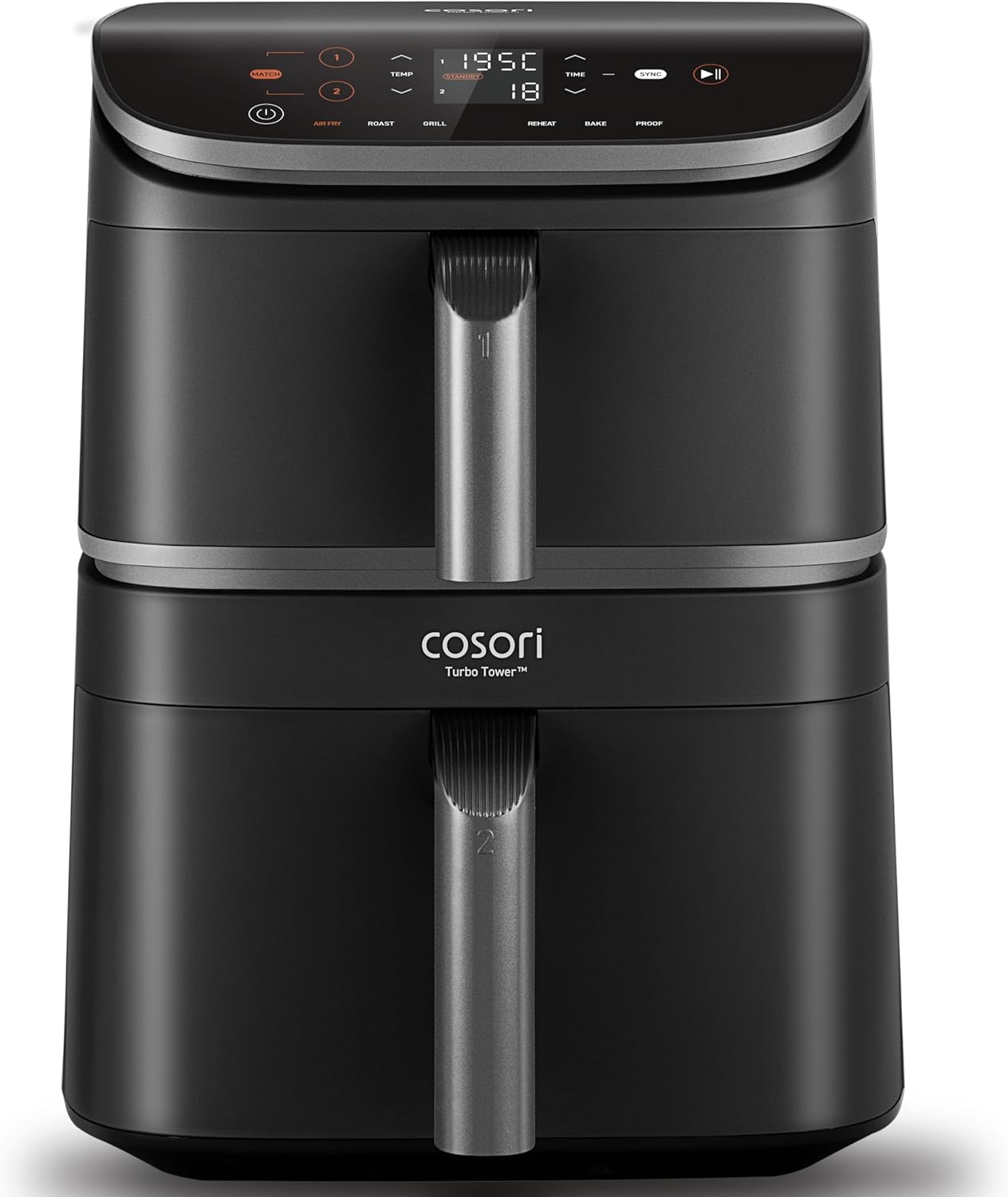 COSORI TurboTower Dual Air Fryer, 10.8L Space-Saving Stacked Design, 3-Layer Cooking, New Rapid Heat Tech for Faster, Even Results & Crispy Meals, Energy Efficient, App Recipes, 6 Functions