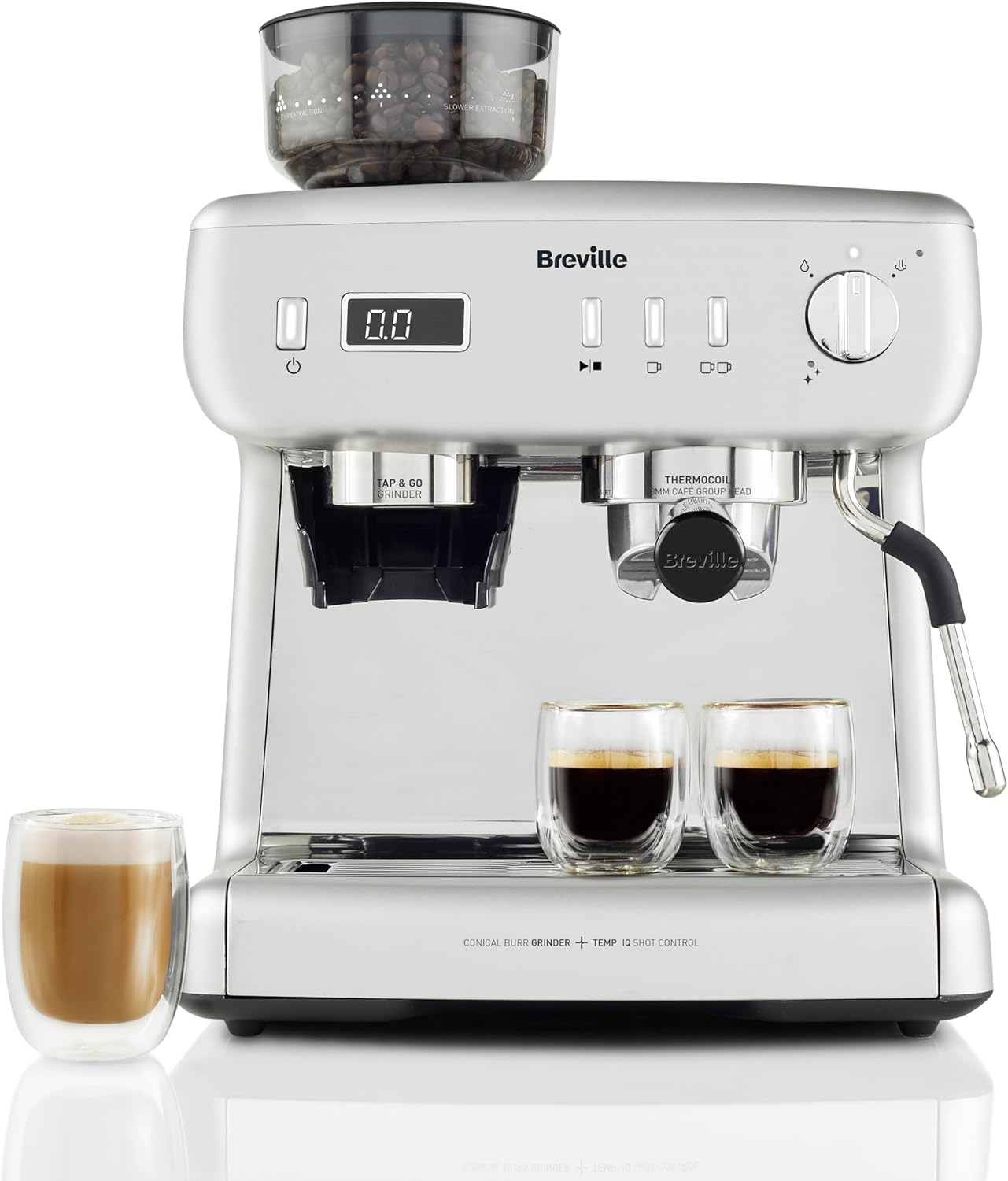 Breville Barista Max+ Espresso | Latte & Cappuccino Coffee Machine | Intelligent Grind & Dosage | Precision Extraction Timer | Integrated Milk Frother | 15 Bar Italian Pump | Silver [VCF153]