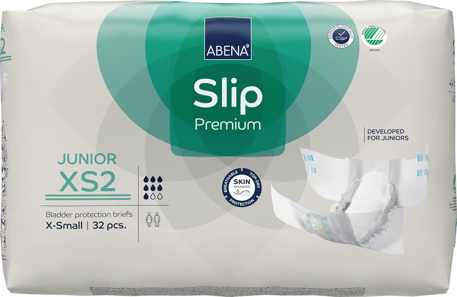 Abena Slip Junior Premium Incontinence Briefs, Level 2, 32 Count