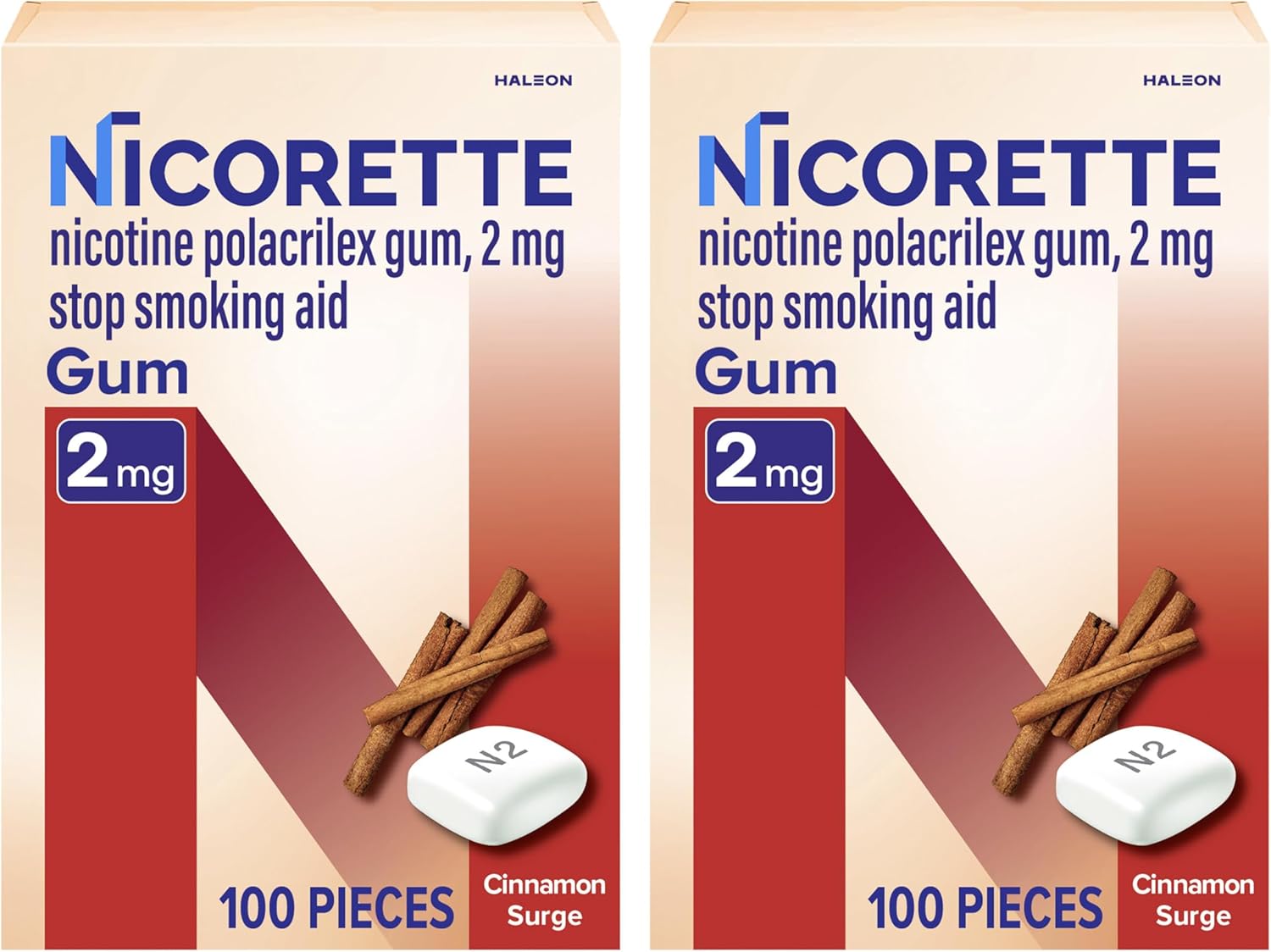 Nicorette 2 mg Nicotine Gum to Help Stop Smoking - Cinnamon Surge Flavored Stop Smoking Aid, 2x100 Count