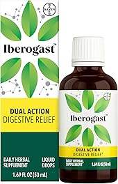 Iberogast Liquid Drops, Herbal Relief of Stomach Upsets: Occasional Indigestion, Bloating, Gas, Nausea, Upset Stomach; Gluten Free; 6-Herb Blend with Iberis Amara, Peppermint, Licorice; 50mL