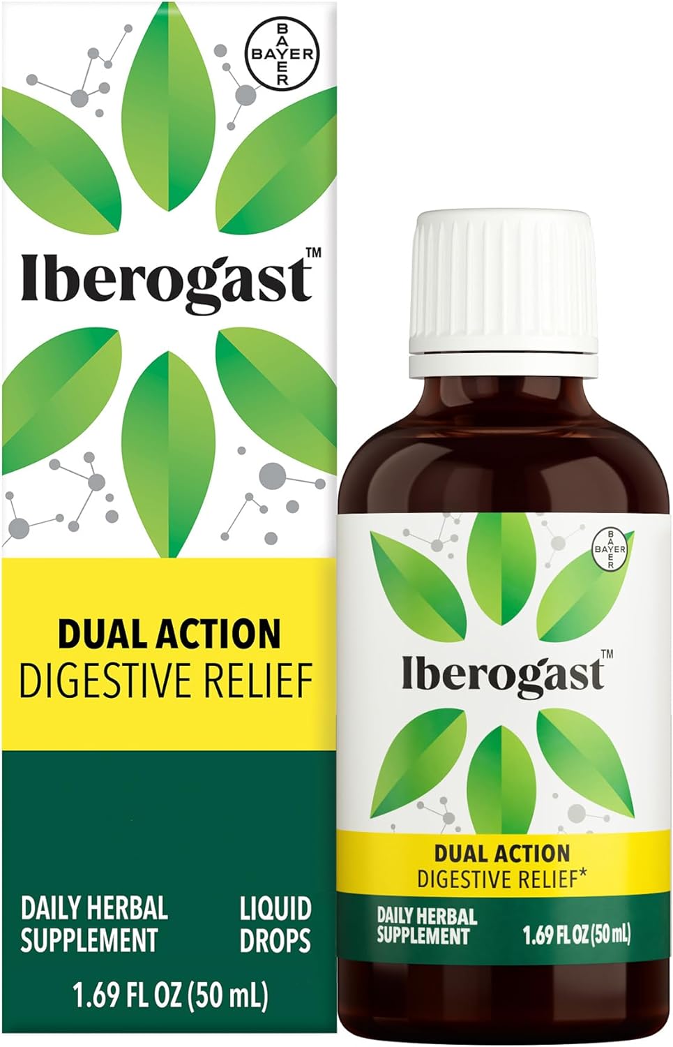 Iberogast Liquid Drops, Herbal Relief of Stomach Upsets: Occasional Indigestion, Bloating, Gas, Nausea, Upset Stomach; Gluten Free; 6-Herb Blend with Iberis Amara, Peppermint, Licorice; 50mL
