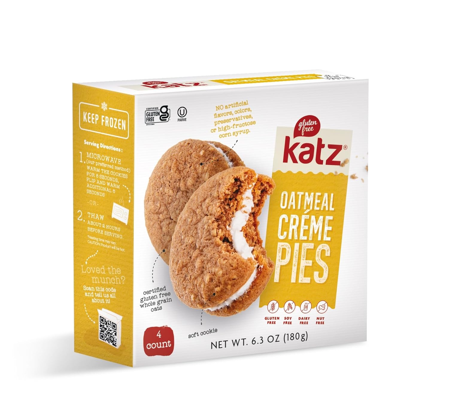 Katz Gluten Free Oatmeal Crme Pies| Dairy Free, Nut Free, Soy Free, Gluten Free | Kosher (1 Pack 6.3 Ounce)