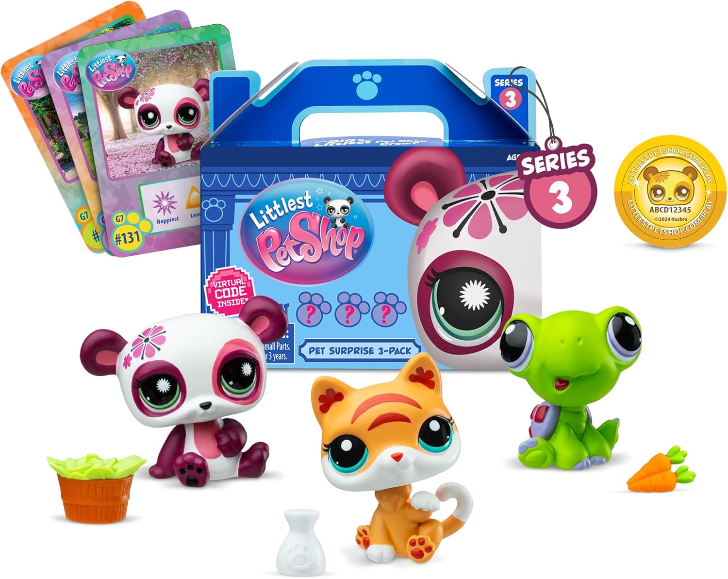 Littlest Pet Shop - Pet Surprise 3-Pack - Series 3, Gen 7 Authentic LPS Bobble Head Toy Figure, Collectible Toy Animal, Ages 4+