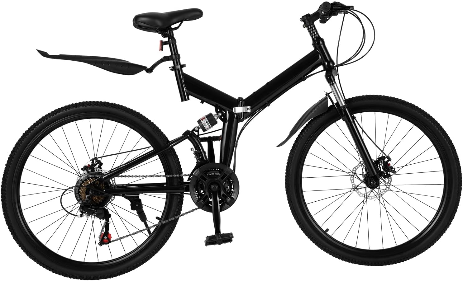 CLEADONG 26 Inch Mountain Bike, 21 Speeds Men's Mountain Bike, Adult Bicycle with Full Suspension Disc Brake, Foldable Bicycle Adjustable Seat for Men And Women Between 5.25 And 5.6 Feet Tall, Black