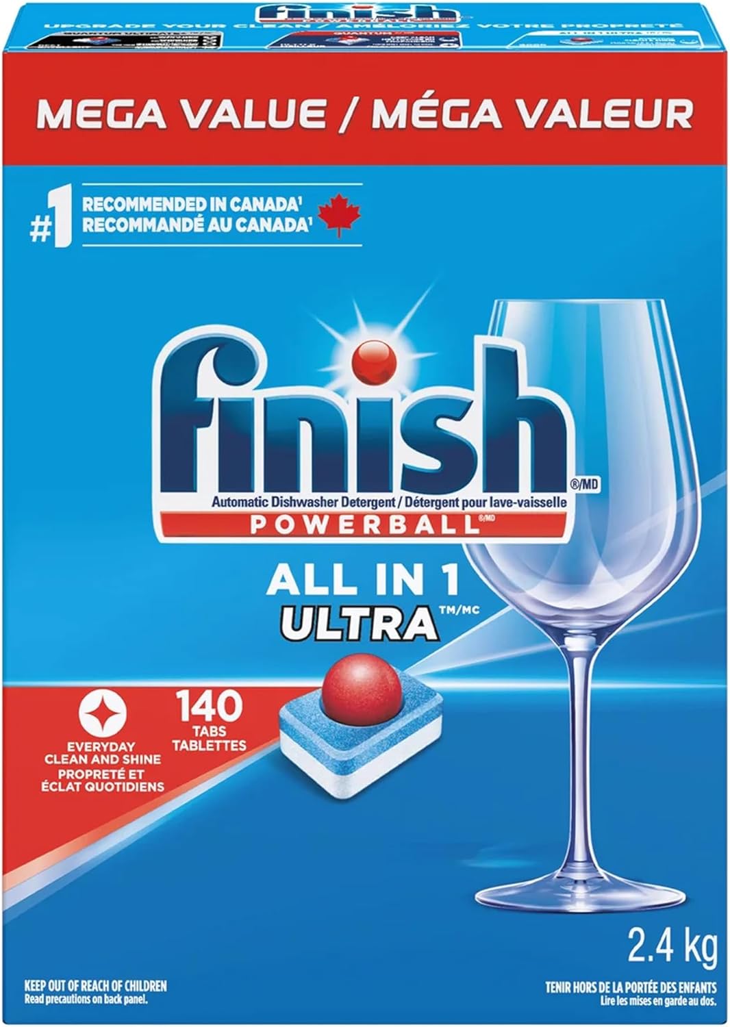 Finish Powerball Automatic Dishwasher Detergent, All in 1 Ultra Powerful Clean, 2.4 KG - 140 Tabs