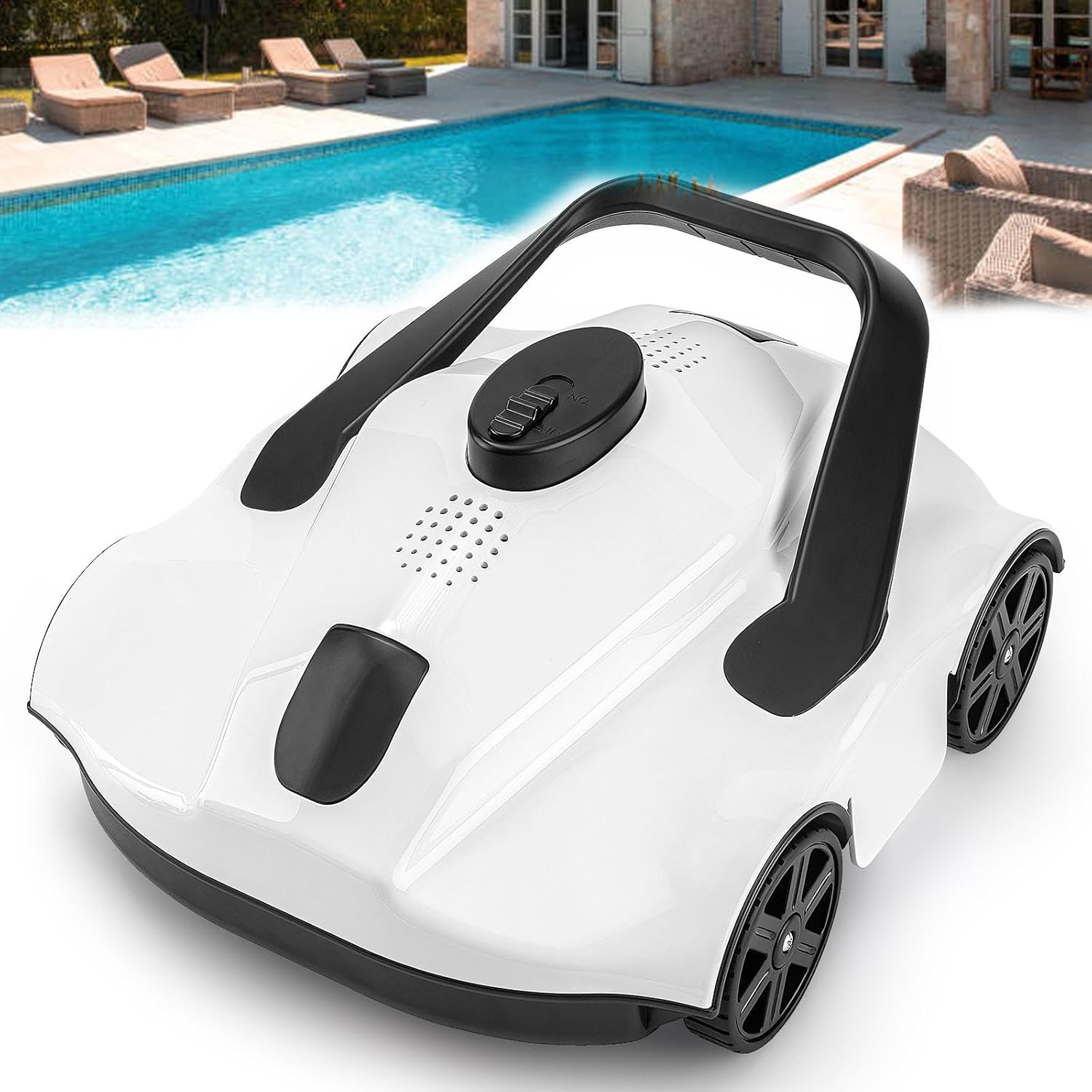 Robotic Pool Cleaner, Cordless Pool Vacuum Robot, 130 Minutes Of Battery Life, Fast Charging, Powerful Suction, Automatic Parking, Perfect For Above Ground Pools Up To 1076 Square Feet,White