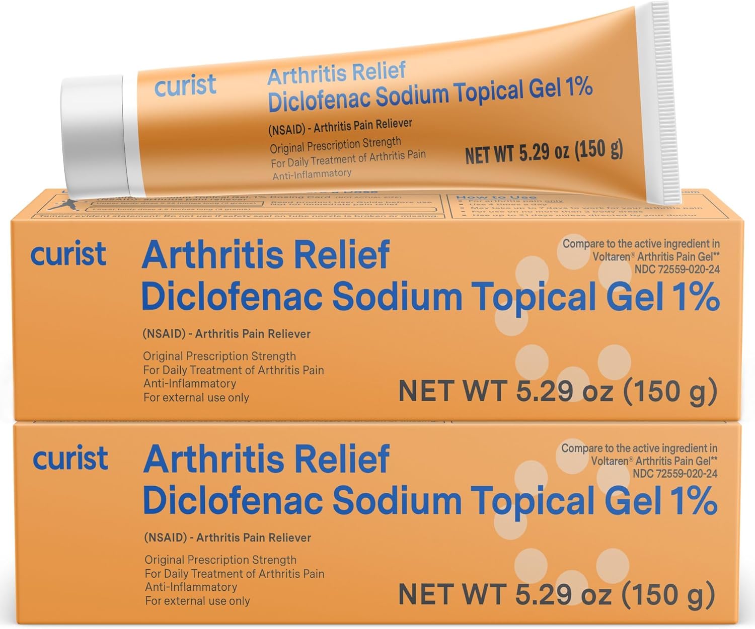 Curist Diclofenac Sodium Topical Gel 1 Percent 150g - Joint Pain Relief for Hand Pain, Foot, Knee Pain, Elbow, or Ankle Discomfort - 1% Gel - 2 Pack