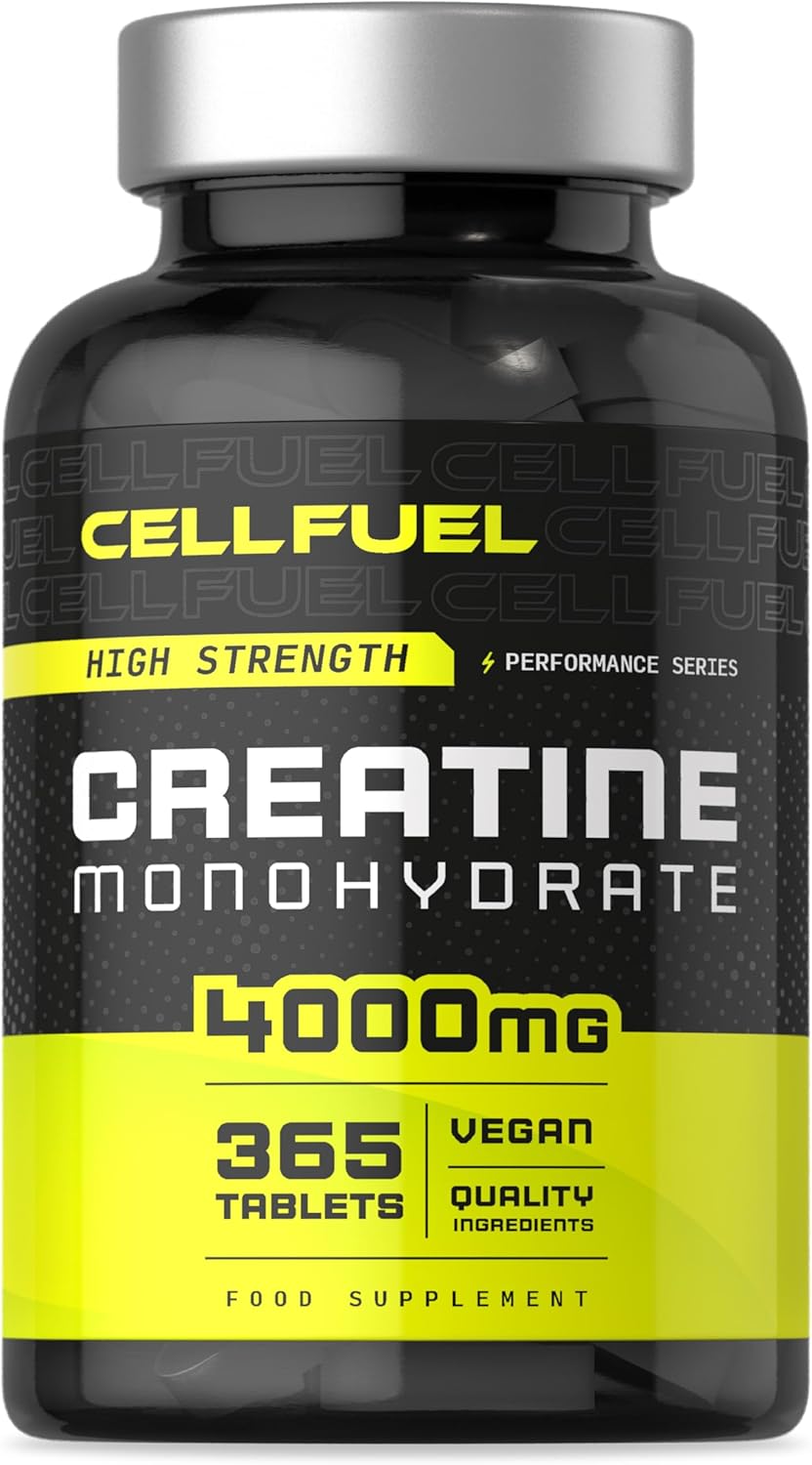 Creatine Monohydrate Tablets 4000mg | High Strength | 365 Vegan Pills | by CELLFUEL