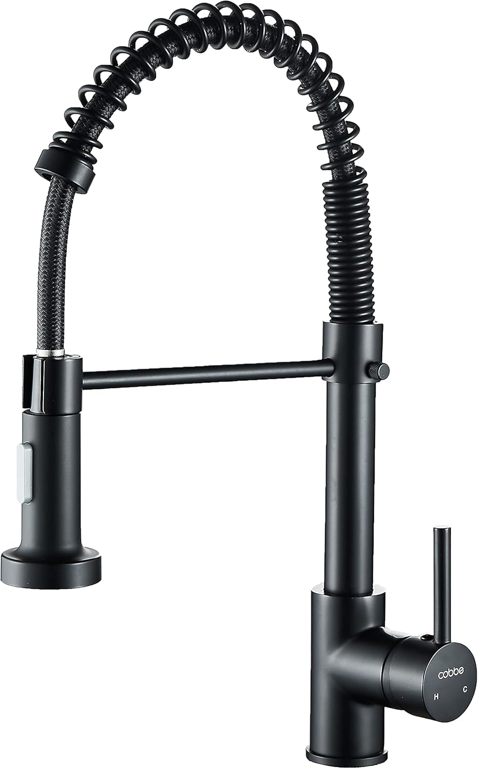 Cobbe Kitchen Sink Mixer Tap, Spring Kitchen Taps with Pull Down Sprayer, Commercial Kitchen Faucet Single Handle Lever, High Arc Swivel 360° 2 Spray Mode Mixer Tap (Black)