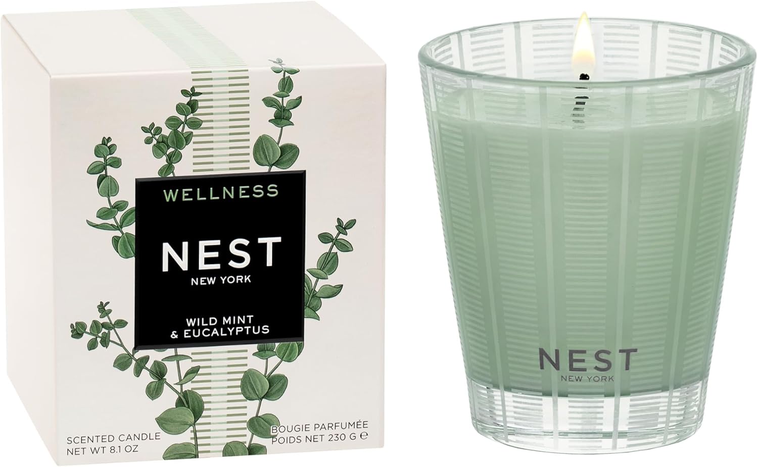 NEST New York Scented Classic Candle, Wild Mint & Eucalyptus - 8.1 oz - Up to 60-Hour Burn Time - Reusable Glass Vessel