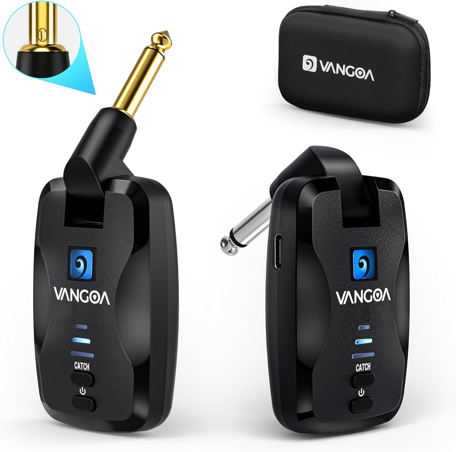 Vangoa Wireless Guitar System with Storage Case, 2.4Ghz Rechargeable Audio Wireless Guitar with Mute Plug 4 Channels for Bass Electric Instruments