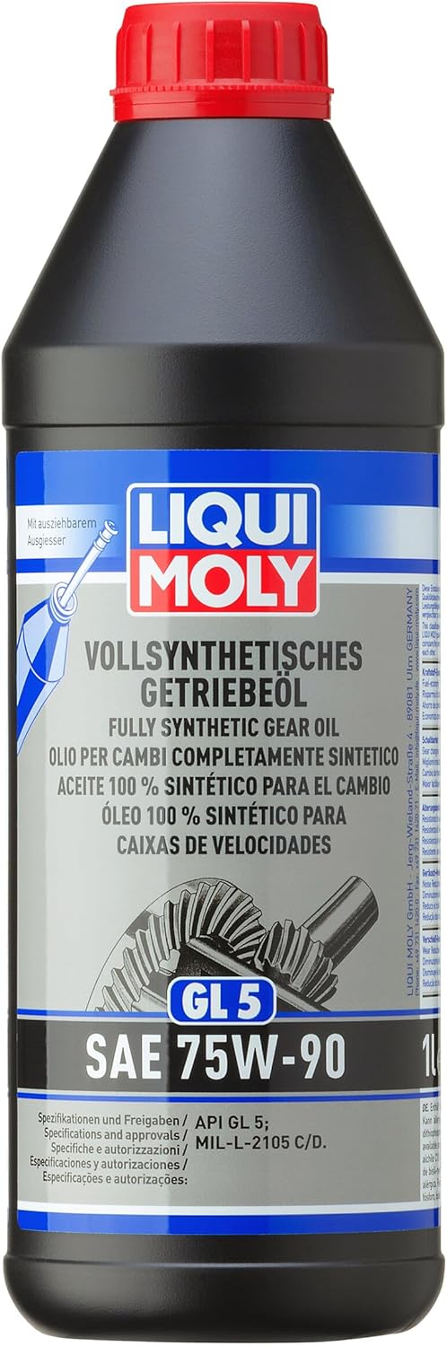 LIQUI MOLY Fully Synthetic Gear Oil (GL5) SAE 75W-90 | 1 L | Gear oil | Hydraulic oil | SKU: 1414, Black