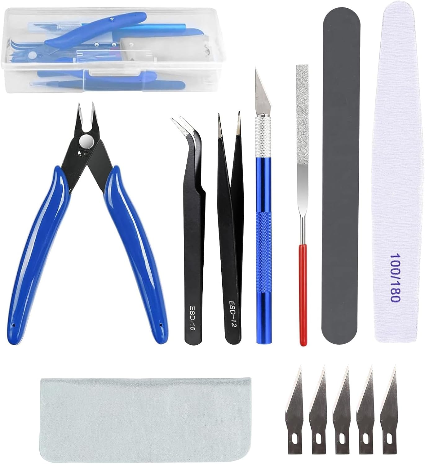Model Making Tools Kit – 14 PCS Hobby Tool Set for Plastic Model Kits, Gundam Building, Car Models, Miniature Assembly, Repair and Crafting with Storage Box