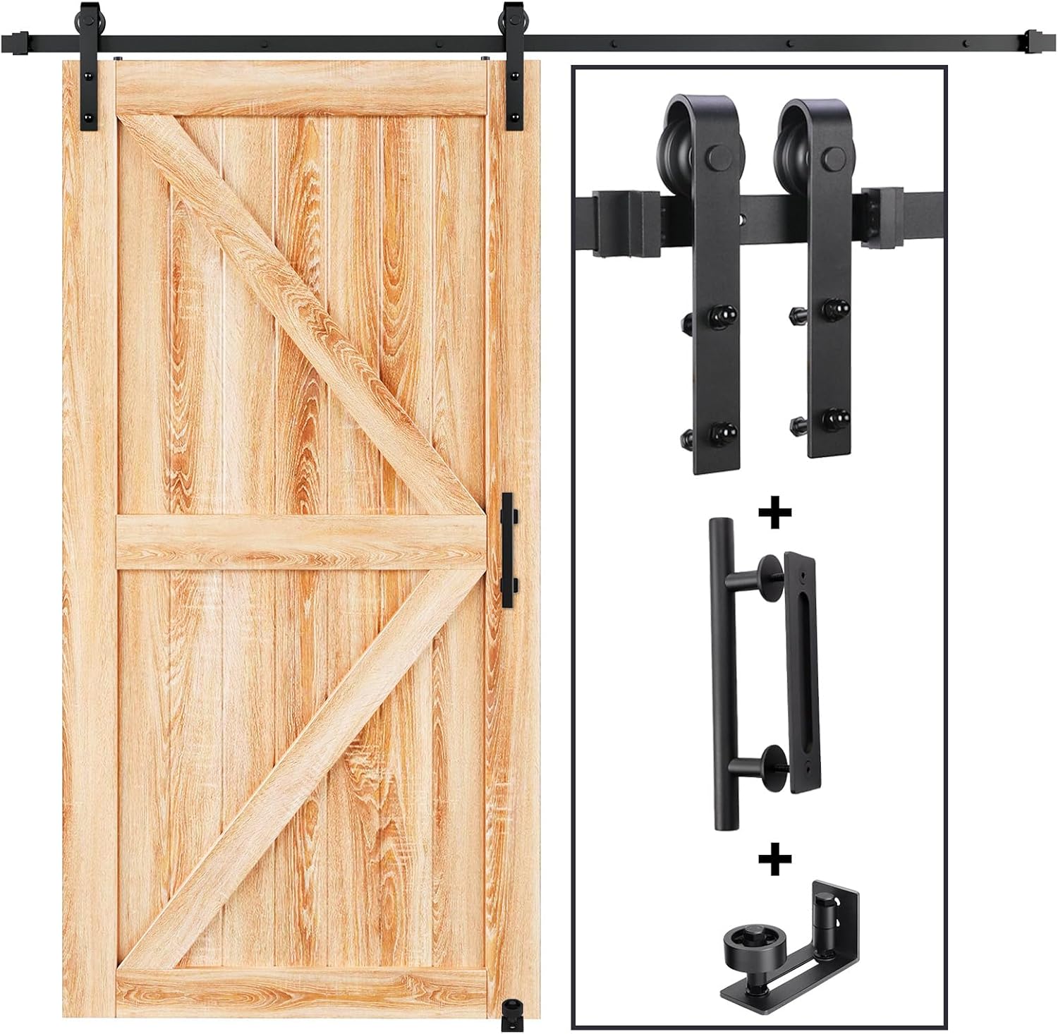 EaseLife 8 FT Sliding Barn Door Track and Handle Hardware Kit,Basic J Pulley,Slide Smoothly Quietly,Easy Install (8FT Track Kit for 40"~48" Wide Single Door)