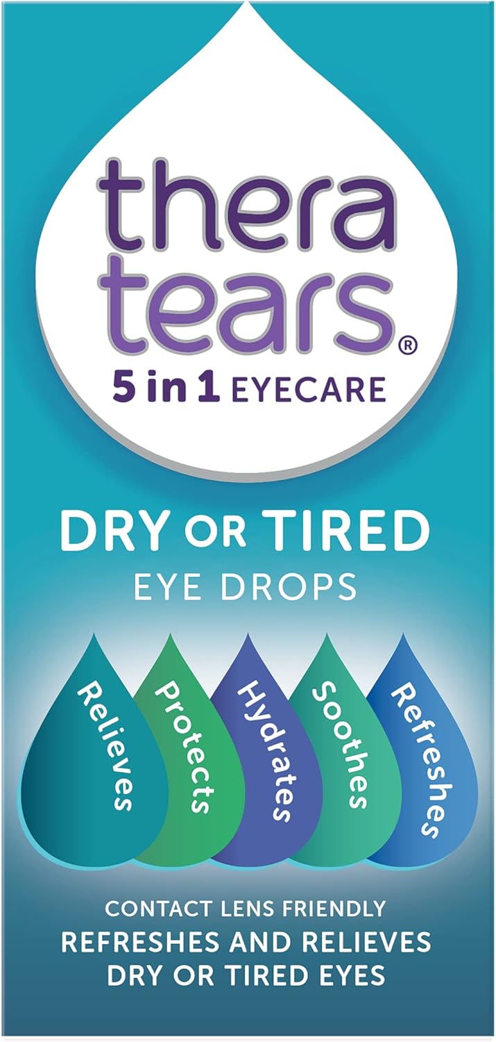 TheraTears Dry or Tired Eye Drops | Refreshes, Hydrates, Protects and Relieves Dry or Tired Eyes | Contact Lens Friendly | 5 in 1 Eye Care Drops | 10ml