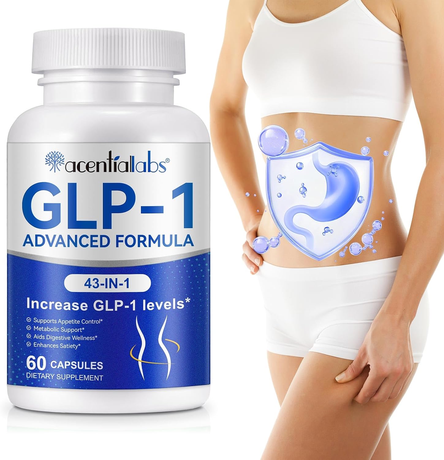 GLP-1 Support Supplement, GLP Activate, 43-in-1 Formula with Probiotics & Turmeric, Increases GLP-1 Levels, Appetite Control, Promotes Metabolic and Digestive Health- 60 Capsules