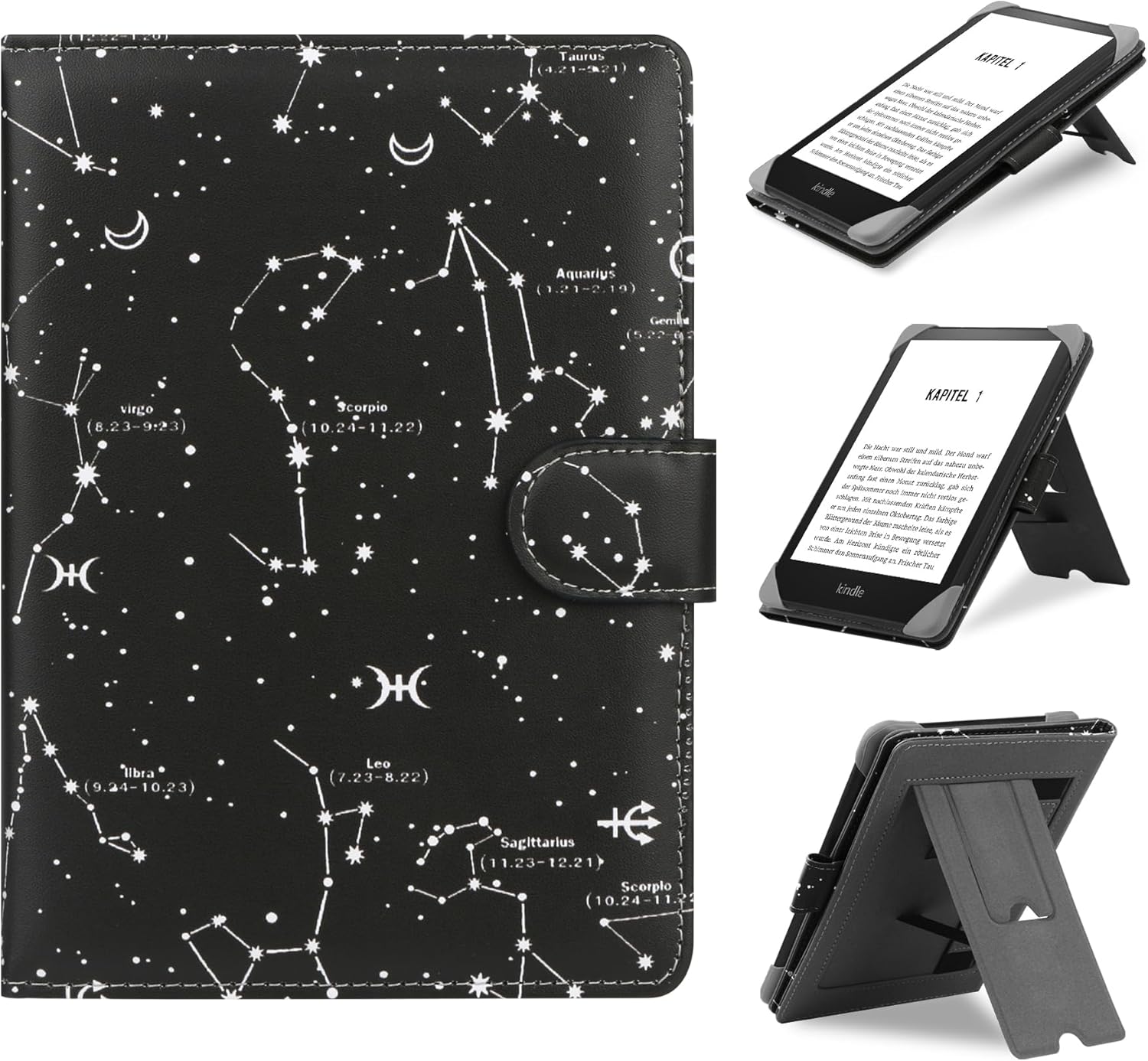 HoYiXi Universal Case Compatible with 6”-6.8” E-Book eReader Kindle Paperwhite/Kobo Clara HD/Kobo Clara 2E Leather Stand Cover for 6-6.8'' E-Book, constellation