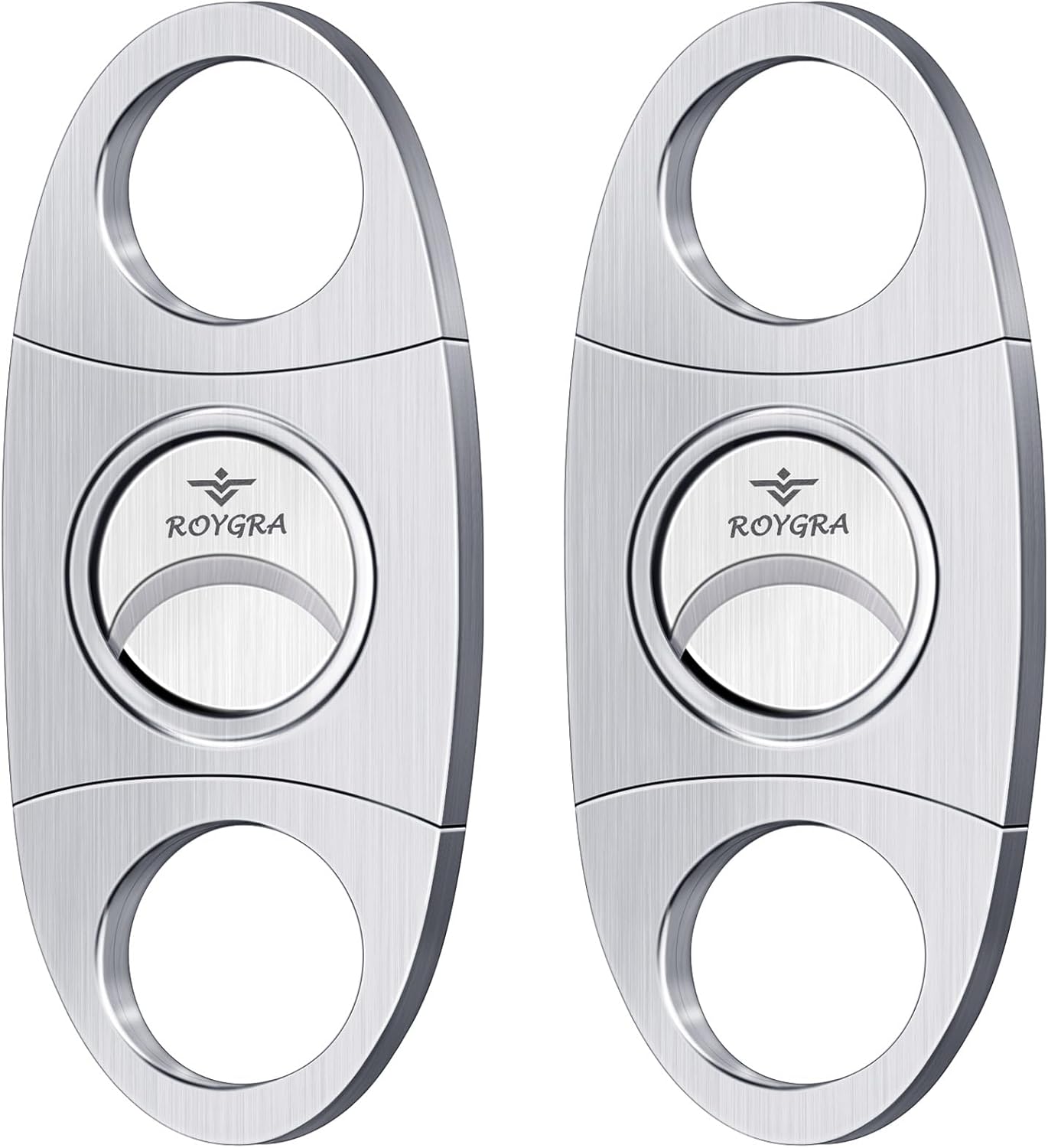 roygra Cigar Cutter 2 Pack, Stainless Steel Double Blade Guillotine (Silver)