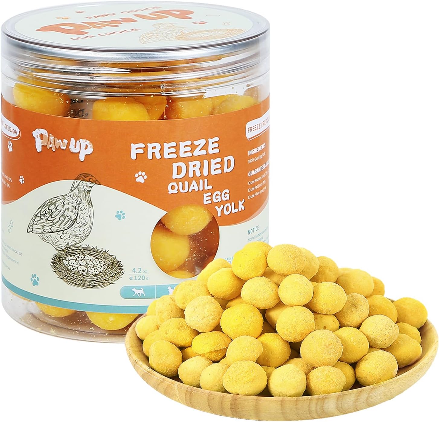 Freeze Dried Quail Egg Yolk Pet Treats, Freeze-Dried Pet Food for Dogs, Cats, Pure Fresh Ingredient, 4.2 oz, Rawhide Free, Gluten&Grain Free
