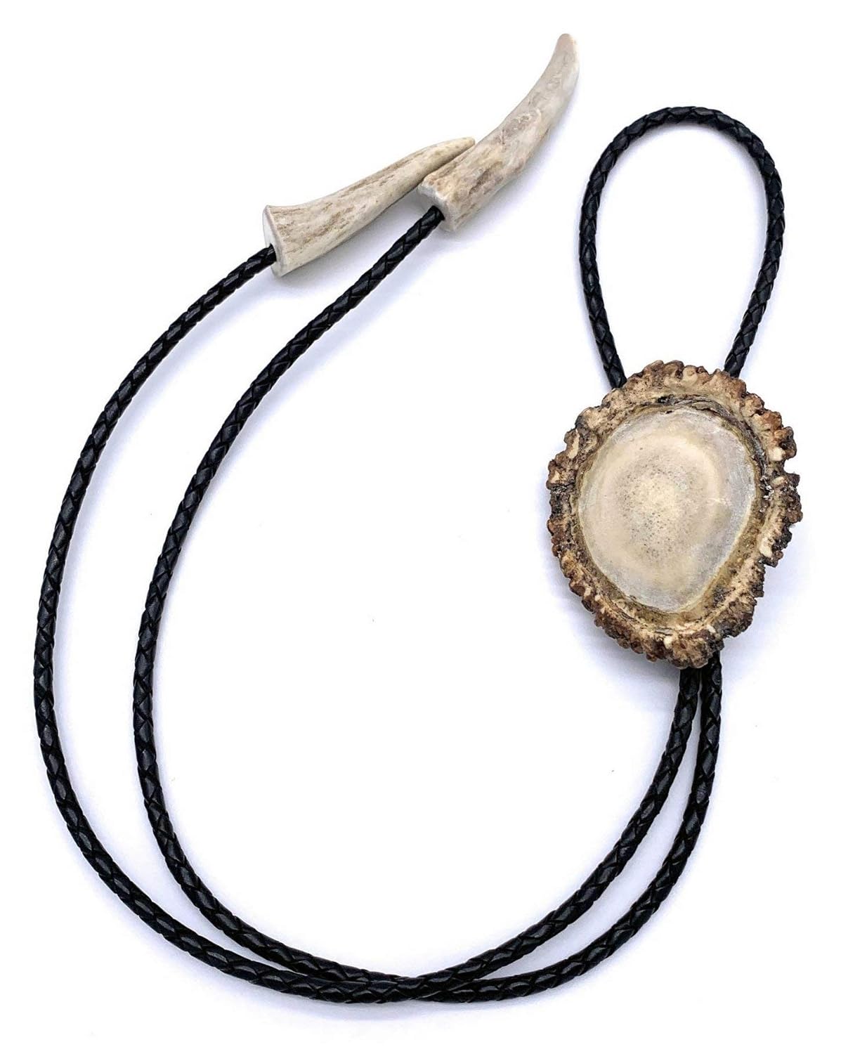 Polished Elk Antler Burr Bolo Tie w/Antler Tips