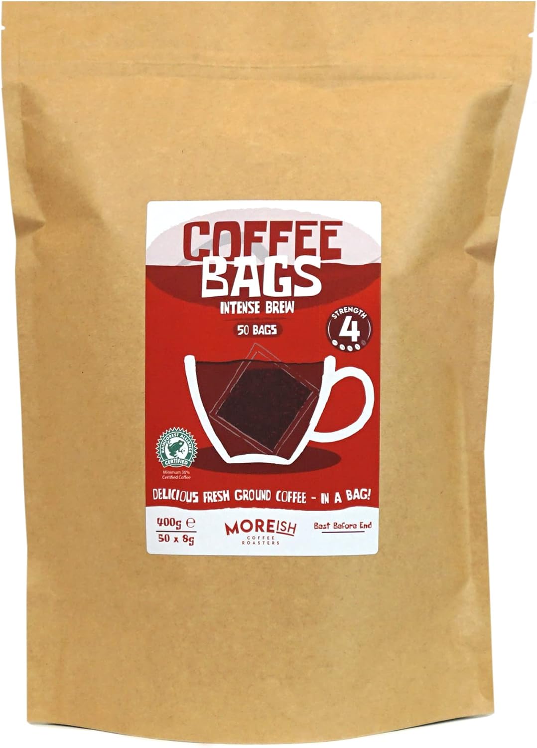 Moreish Coffee Bags - Intense Brew - Rainforest Alliance (50 Strong Coffee Bags)
