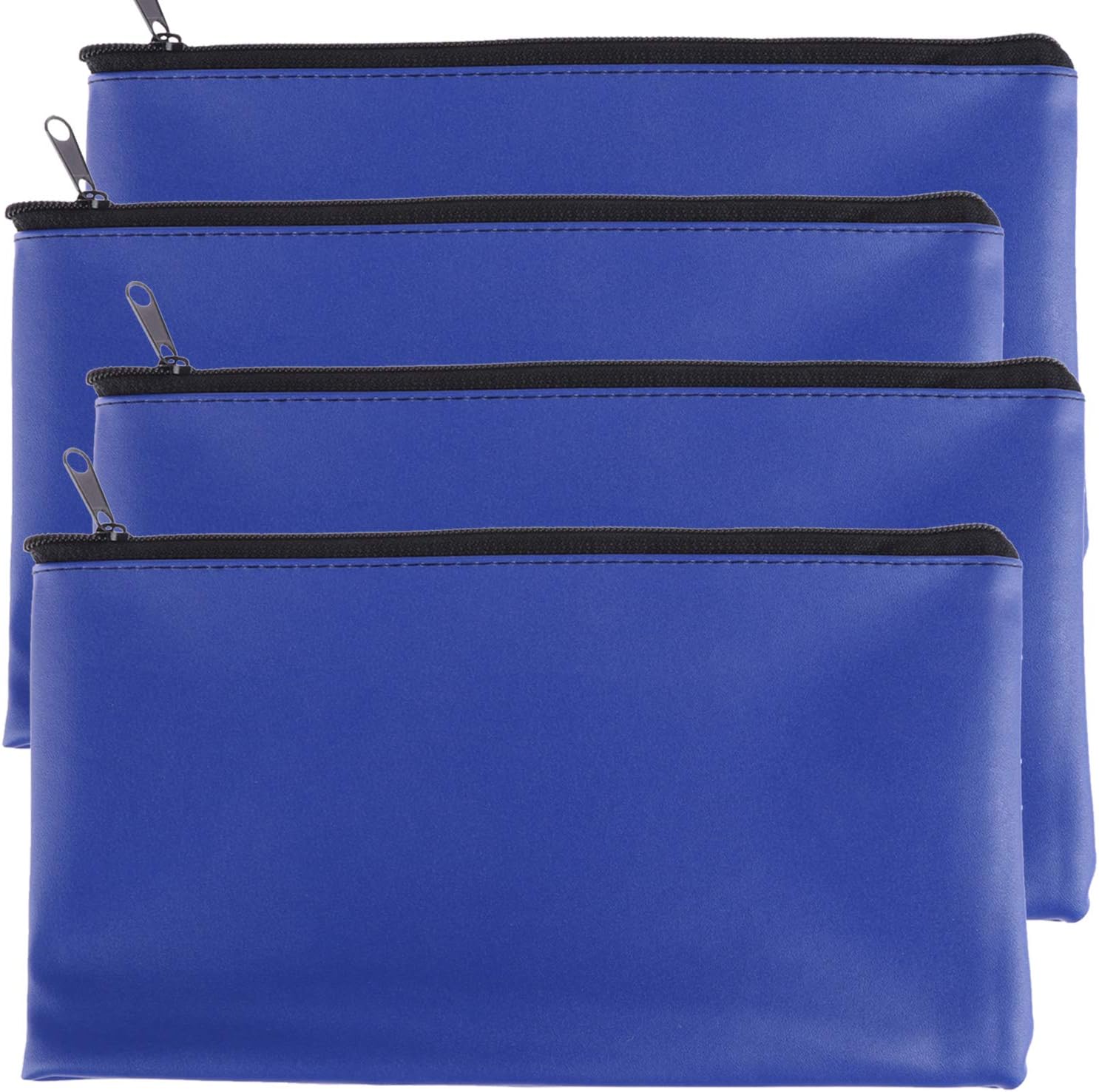 Bank Bag Money Pouch Leatherette Security Deposit Bags Utility Zipper Bags for Cash Money,Check Wallet,Cosmetics,Tools,11x6 inch 4 Pack (Blue)