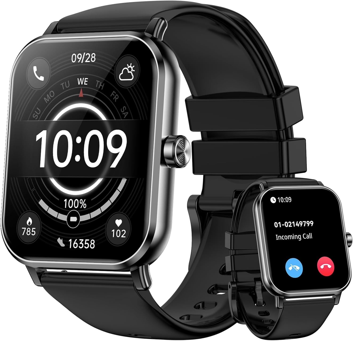 Smart Watch for Men Women (Answer/Make Call) 1.85" HD Touch Screen Fitness Tracker, 120+ Sport Modes, 24/7 Heart Rate/Sleep Monitor/Pedometer/Calories, Fitness Watch for Android/iOS (Black)