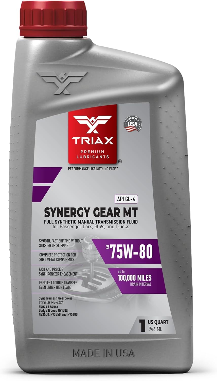 TRIAX Gear Max MT 75W-80 GL-4 - Full Synthetic Manual Transmission Fluid - Gear Box Oil - Compatible with Chrysler MS 9224 - Honda MTF - Toyota Differential (1 Quart/0.946 L)