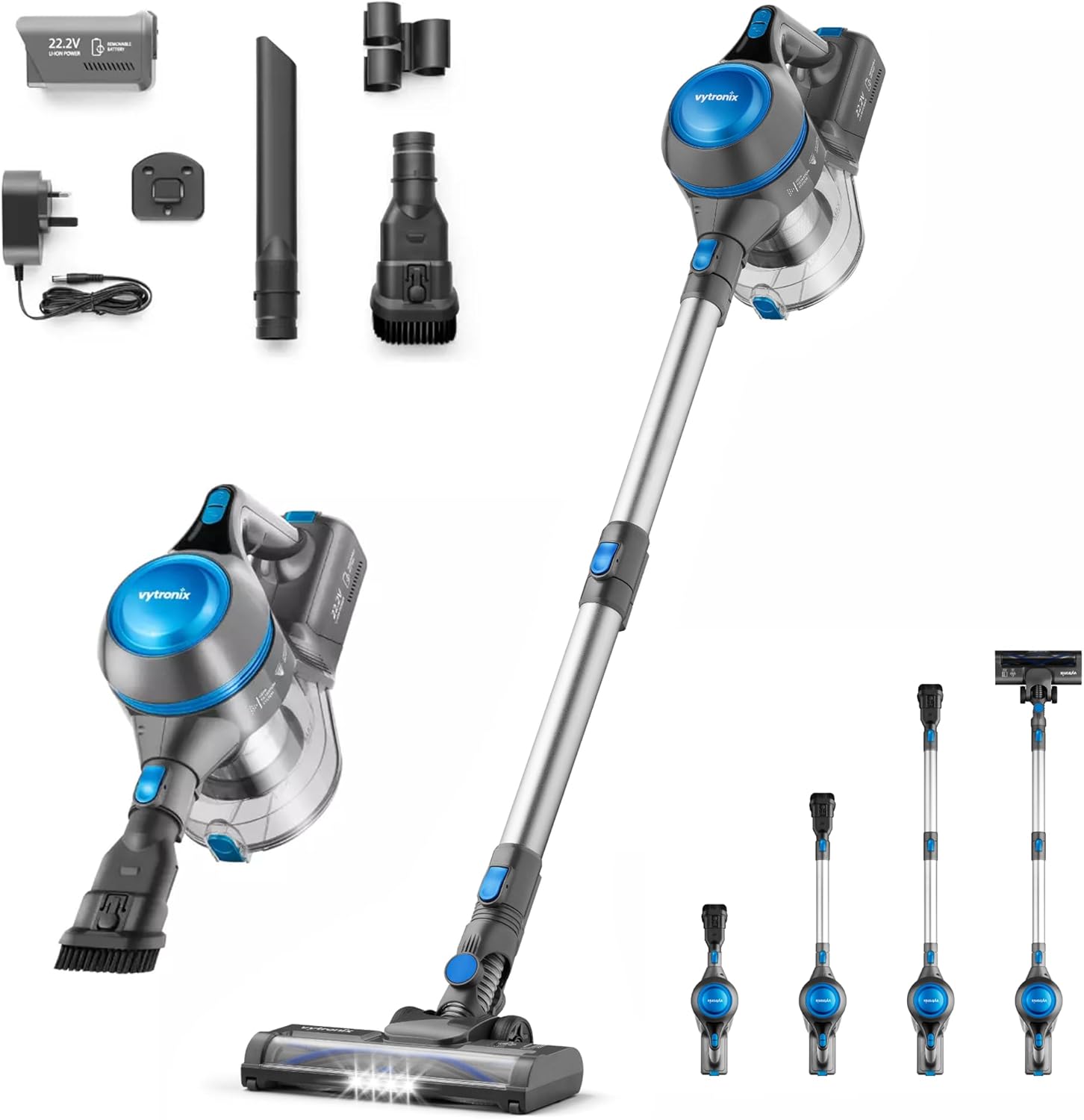 VYTRONIX 3-in-1 Cordless Vacuum Cleaner 22.2V | Powerful & Lightweight | 40 Minute Run Time | Rechargeable Lithium-Ion Battery | Great for Pet Hair Carpets & Hard Floors | Upright Handheld Stick