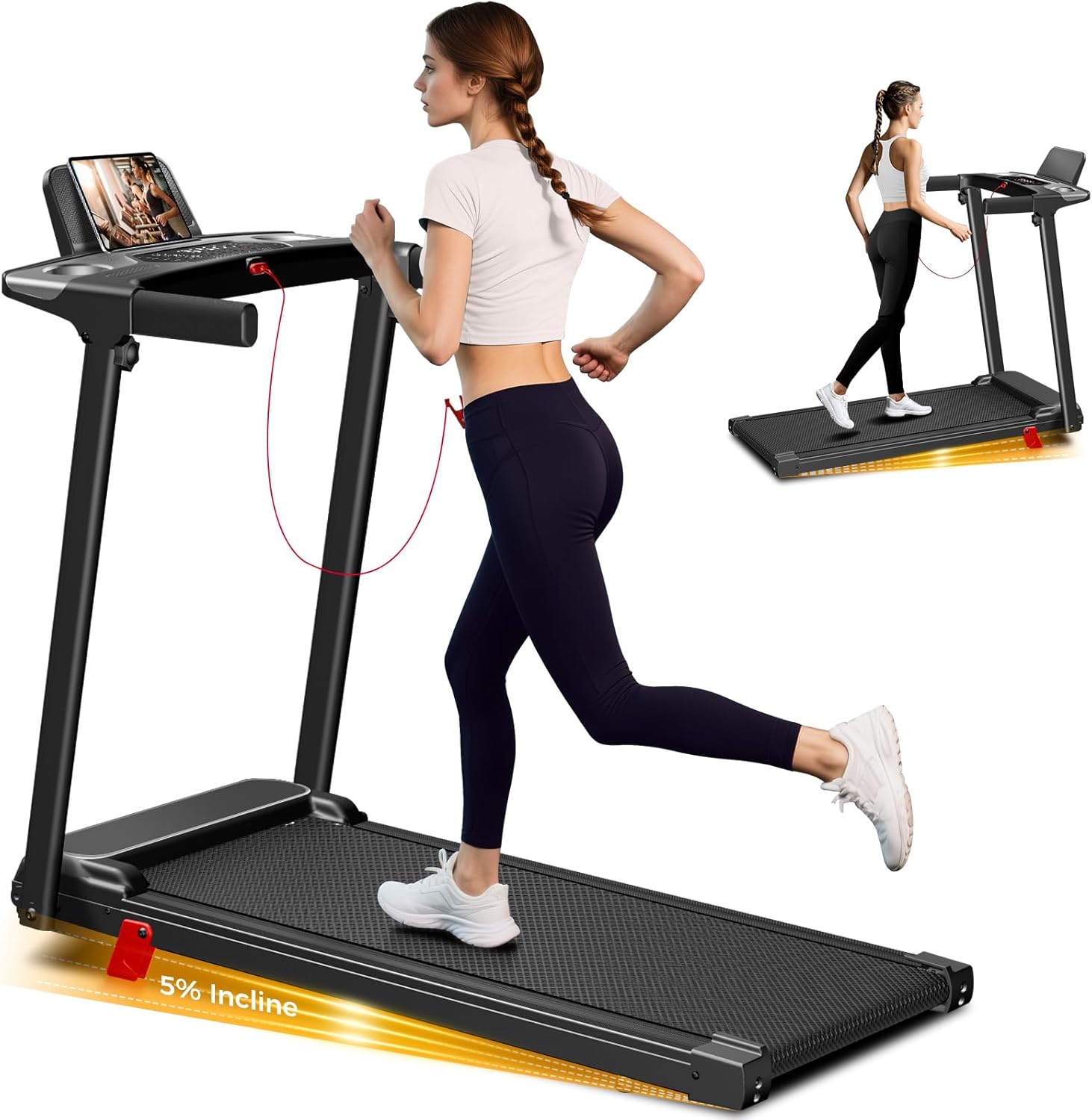 Portable Treadmill with Incline, 3.0HP Walking Pad with Handle Bar, 3-in-1 Foldable Treadmill for Home Office Small Space with Quiet Brushless, 300 LBS Capacity