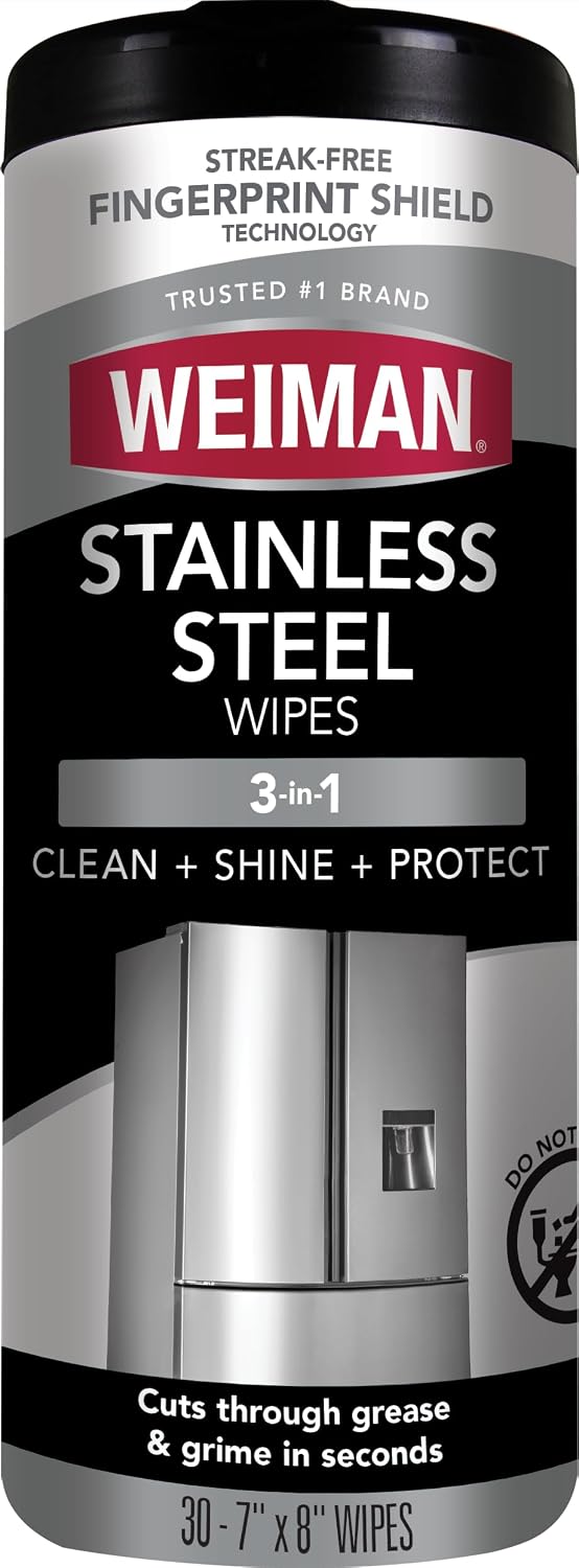 Weiman Stainless Steel Cleaner & Polisher, 30 Ct Wipes, Kitchen Appliance