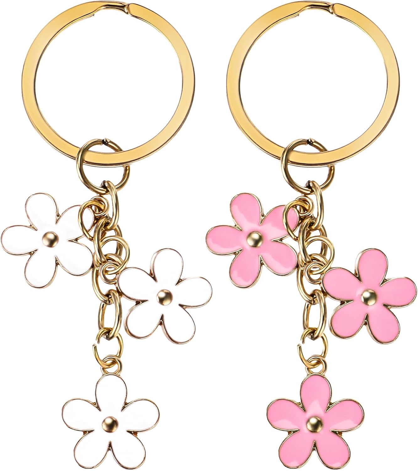 Bewudy 2Pcs Blumen Schlsselanhnger, Schlsselanhnger fr Frauen Schlsselkette Anhnger Schlsselring Dekoration fr Mdchen Geschenk Frauen Mdchen Schlssel Geldbrse Tasche Zubehr