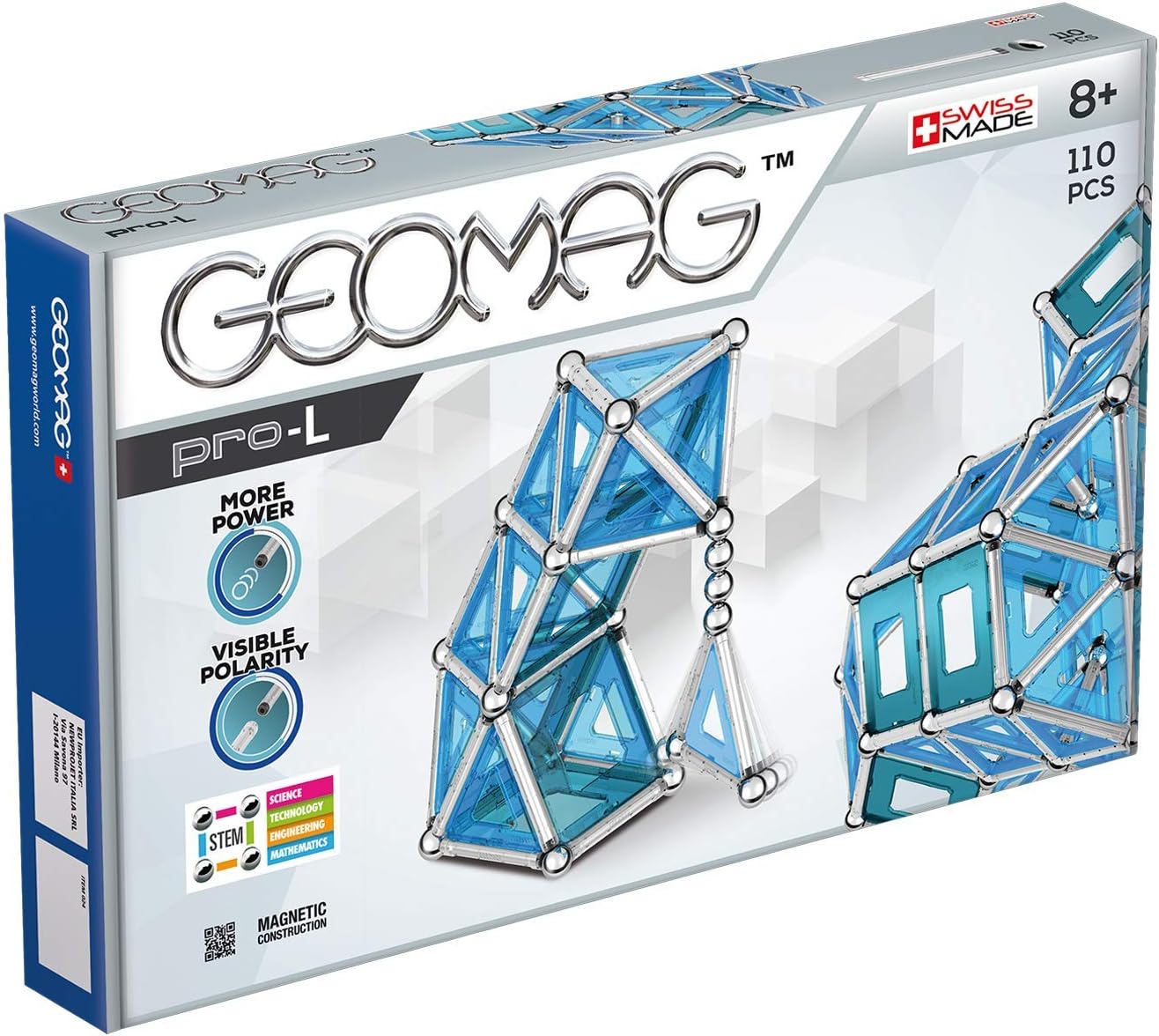 Geomag Magnetic Toys | Magnets for Kids | STEM-endorsed Educational Building Cube Set for Creativity & Learning Fun | Swiss-Made | Pro-L Kit 110 Piece Age 8+