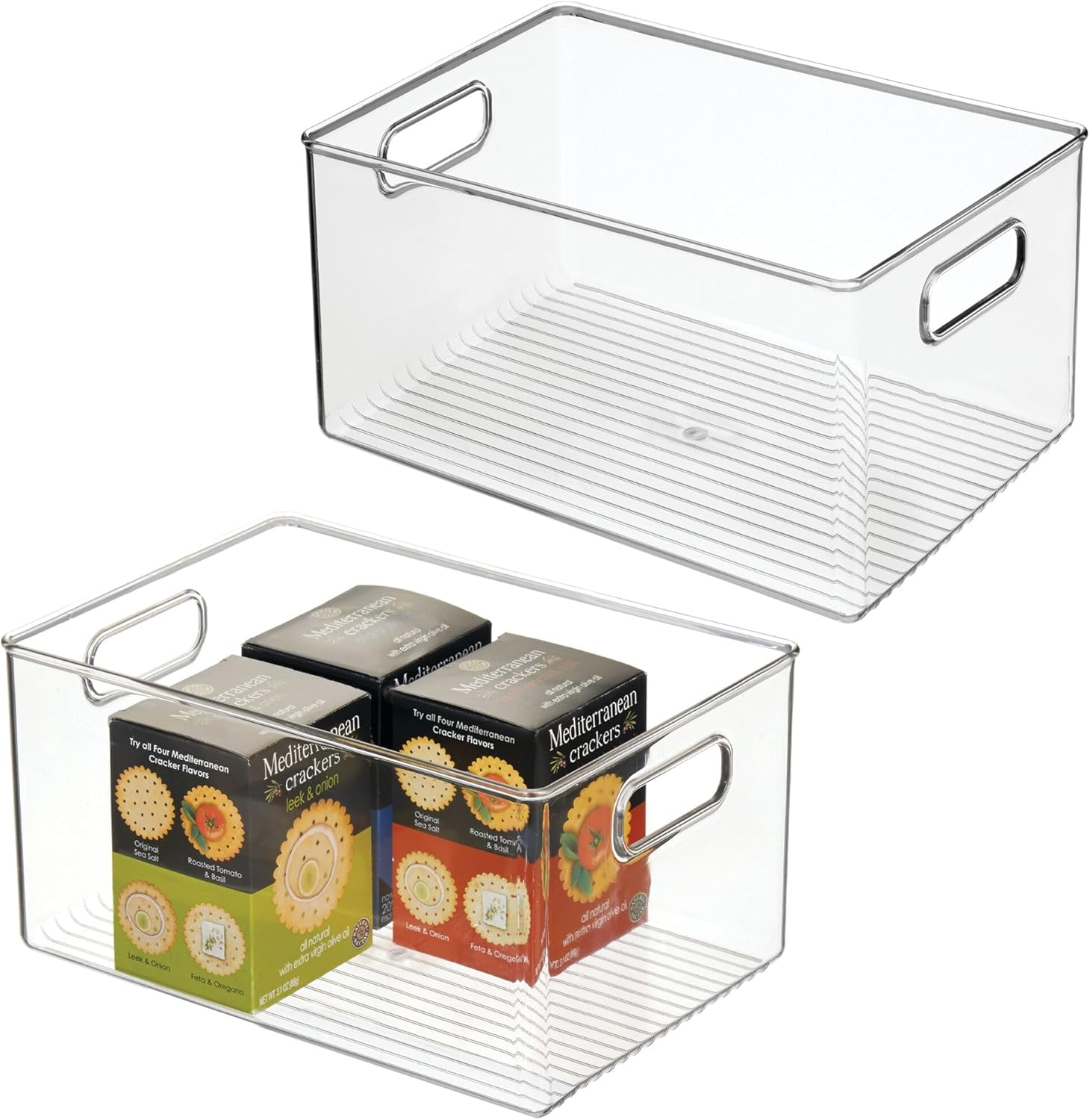 InterDesign iDesign Pantry Organizer Bins with Handles - Storage Bins for Cabinets or Fridge - Set of 2 - Clear