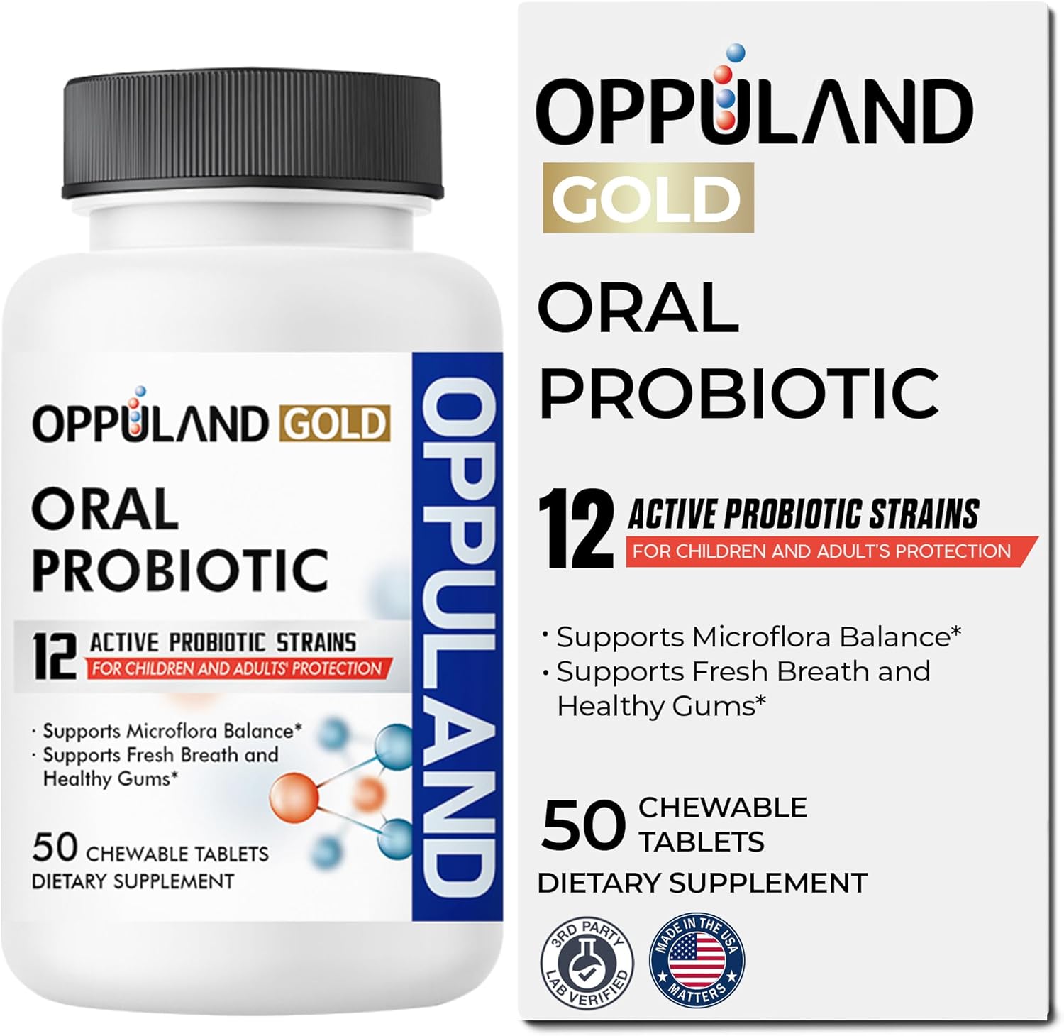 Oral Probiotic with 12 Probiotic Strains, BLIS K12 M18, B. lactis & L. Reuteri - Dental Care - Fresh Breath & Gum Health - Easy to Take for Adults & Kids - Scentless - 50 Chewable Tablets