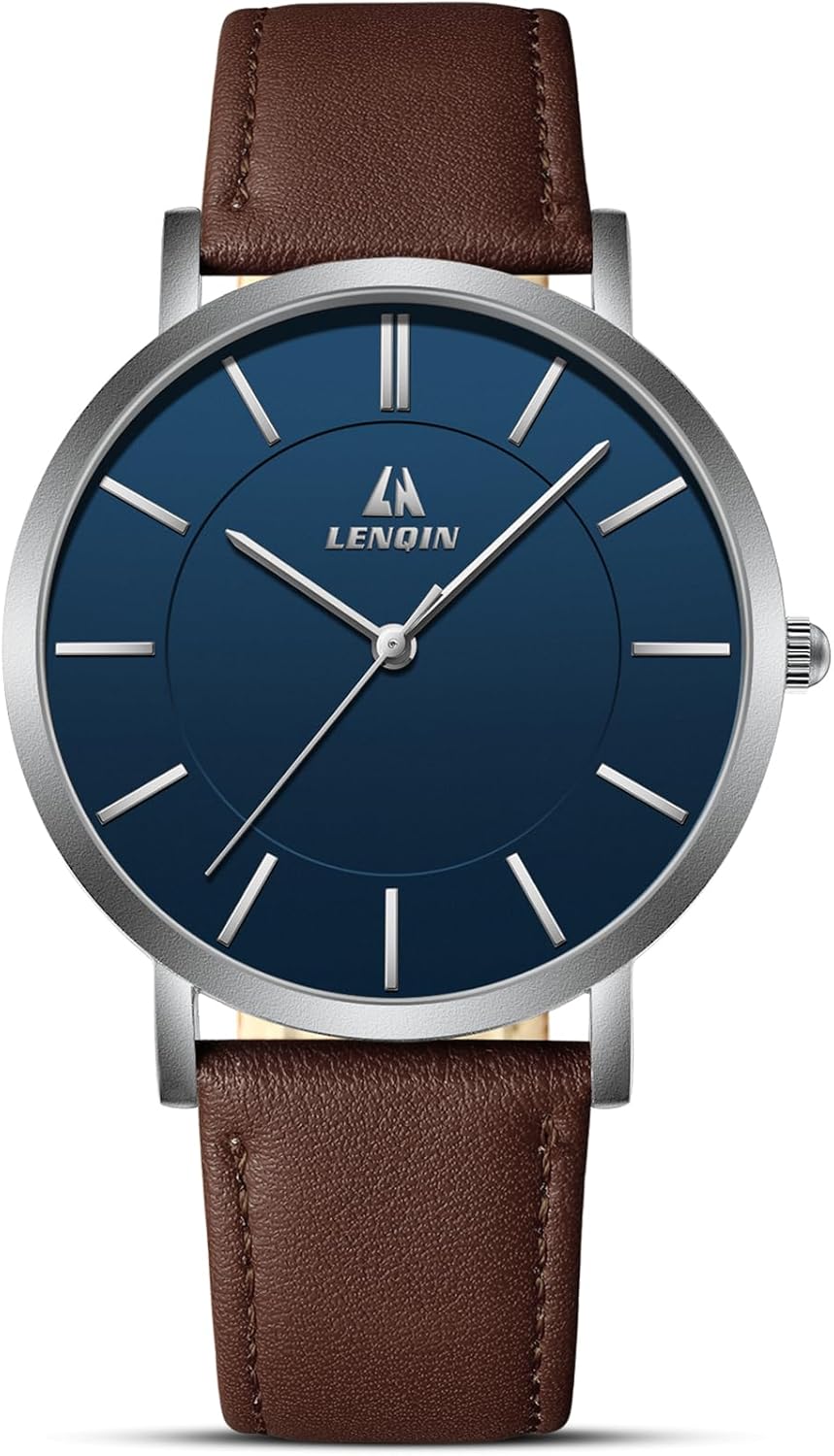 LN LENQIN Mens Watches Watches for Men Analog Quartz Watch 30M Waterproof Men's Wrist Watches Fashion Business Mens Designer Watch Leather Band