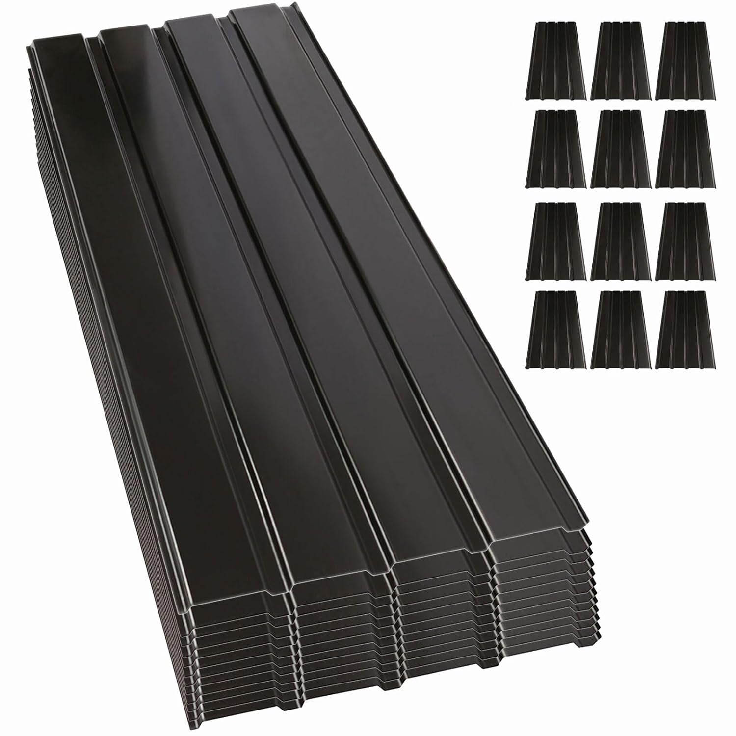 12pcs Metal Roofing Sheets-Corrugated Roofing Sheets,115x45cm Trapezoidal Grooved Roof Waterproof Tiles,Shed Roof Covering,Galvanized Steel,Outdoor Wall Cladding For Garages Greenhouses (Black)