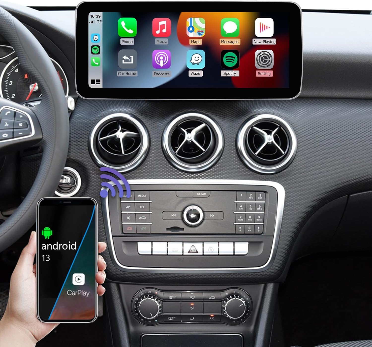 Road Top Android 13 Car Radio 12.3" Carplay Touchscreen for Mercedes Benz A GLA CLA Class W176 C117 X117 X156 2016-2018 with NTG5.0 Year, Support Wireless Android Auto, Navigation, Mirrorlink