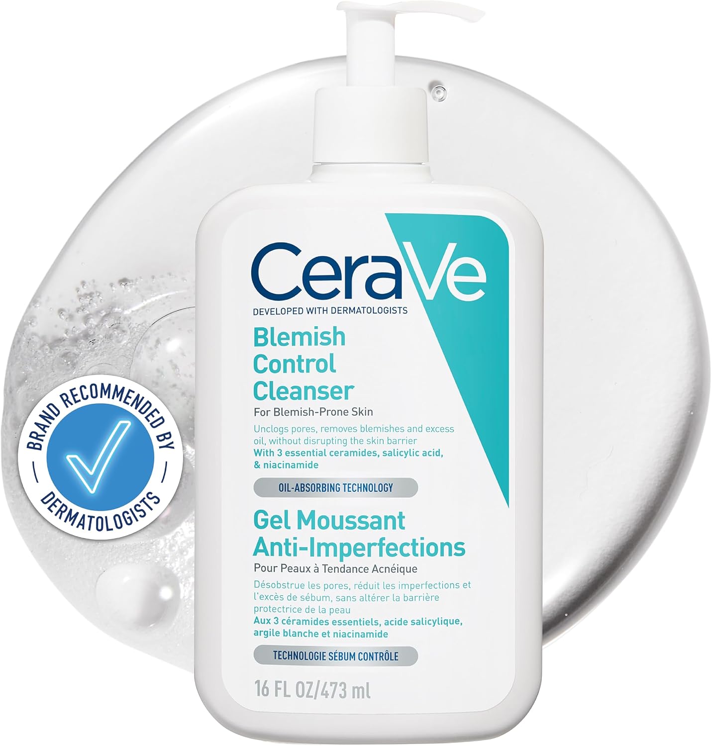 CeraVe Blemish Control Face Cleanser with 2% Salicylic Acid & Niacinamide for Blemish-Prone Skin, 473 ml