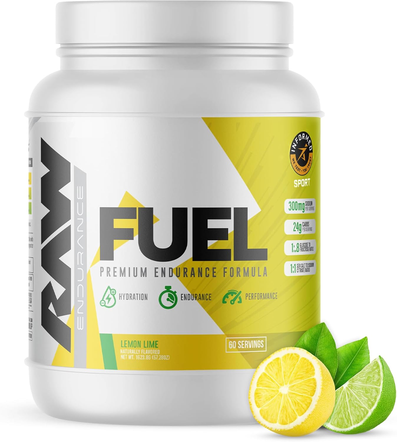 RAW Fuel, Premium Endurance Supplement Powder, Lemon Lime (60 Servings) - Peak Performance, Hydration & Stamina During Workouts, Training or Competition - 24g of Carbohydrates & 300mg of Sodium